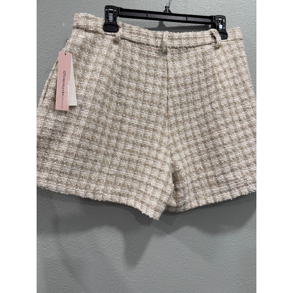 NWT AQUA Tweed Pleated Shorts in Cream and Gold; Women's XL - Picture 3 of 9